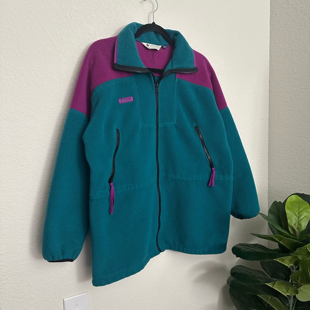 Vintage 90s Columbia Women's Size Large Purple & Teal Fleece Jacket Made In USA